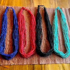 4 Solid Colored Beaded Necklace Set